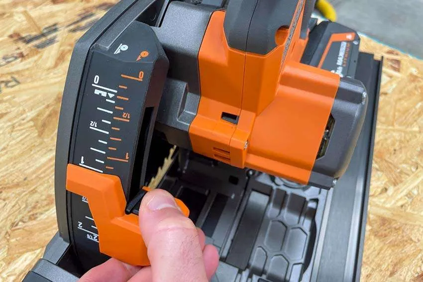 ridgid cordless track saw height adjustment